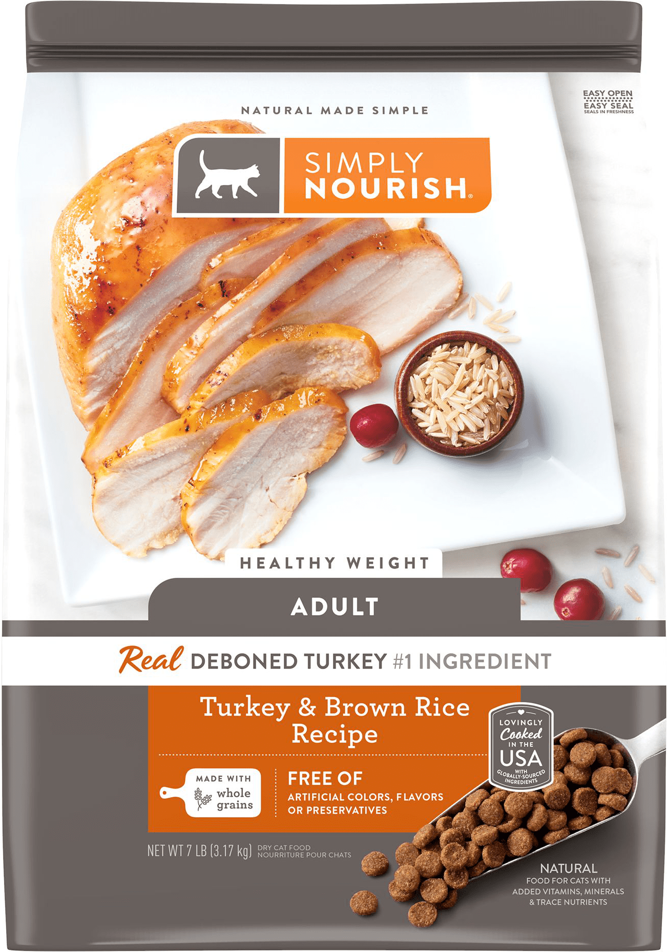 Simply Nourish Healthy Weight Adult Dry Cat Food Natural, With Grain, Turkey
